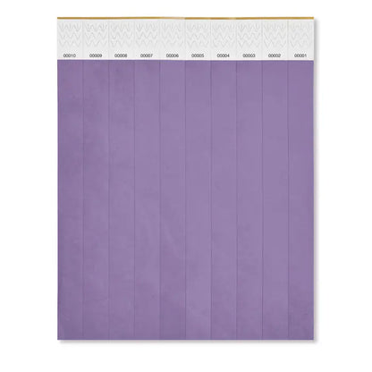 O foaie de 10 bratari cu etichete violet numerotate si sectiuni cu modele pe banda alba de sus