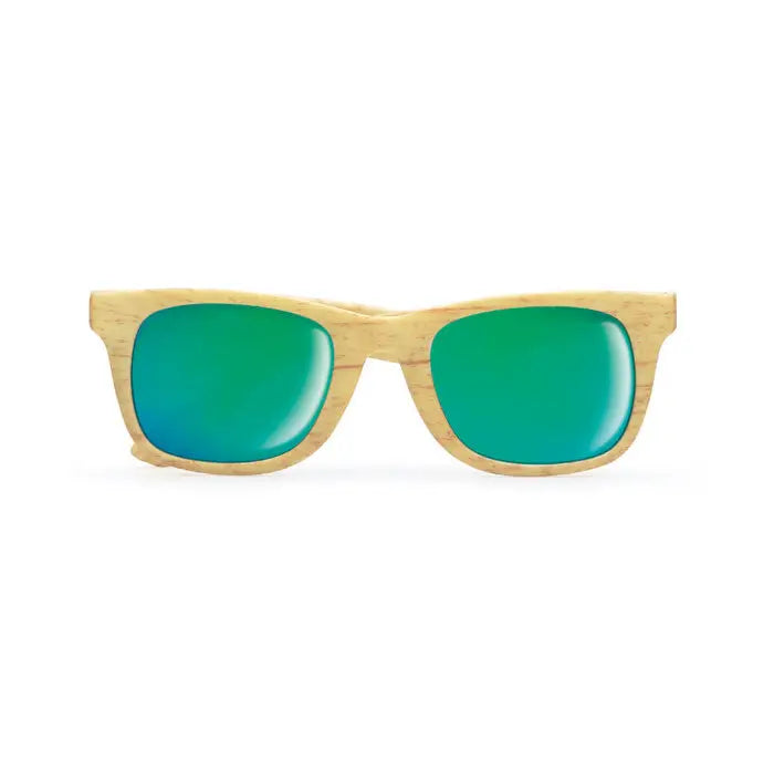 Ochelari de soare aspect lemn cu rame din lemn si lentile oglinzite vibrante teal
