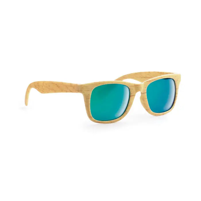 Ochelari de soare aspect lemn cu rame din lemn si lentile oglinda teal vibrant pentru protectie UV