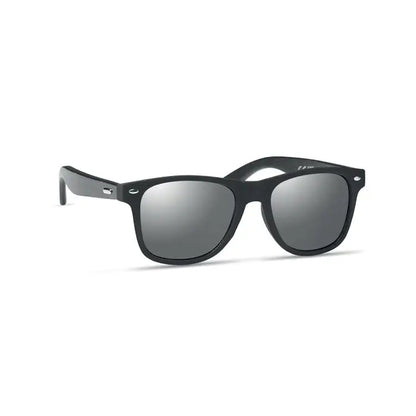 Ochelari de soare negri cu lentile gri reflectorizante si brate din bambus pentru protectie UV