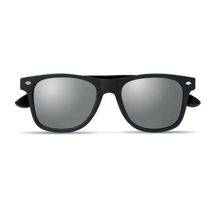 Ochelari de soare negri cu lentile gri reflectorizante si brate din bambus pentru protectie solara