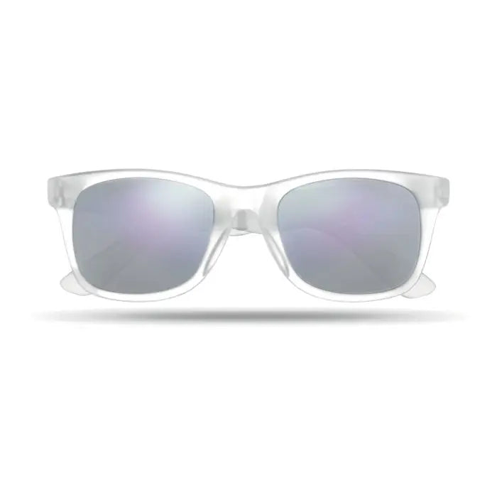 Ochelari de soare cu ramă transparentă și lentile oglindă argintii reflectorizante