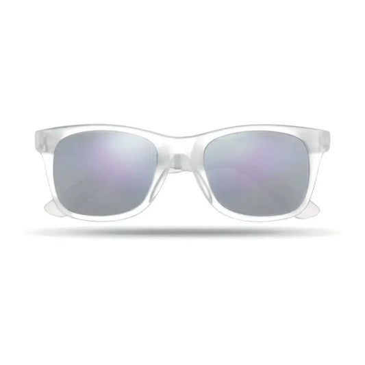 Ochelari de soare cu ramă transparentă și lentile oglindă argintii reflectorizante