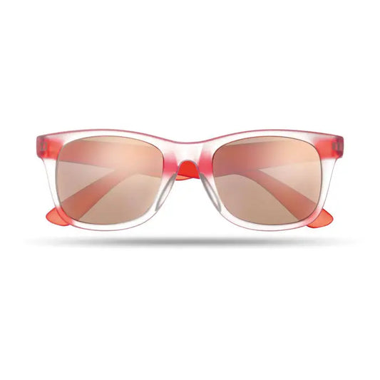 Ochelari de soare cu lentila oglinda cu rama din plastic degrade clar si rosu si lentile oglinda rose gold