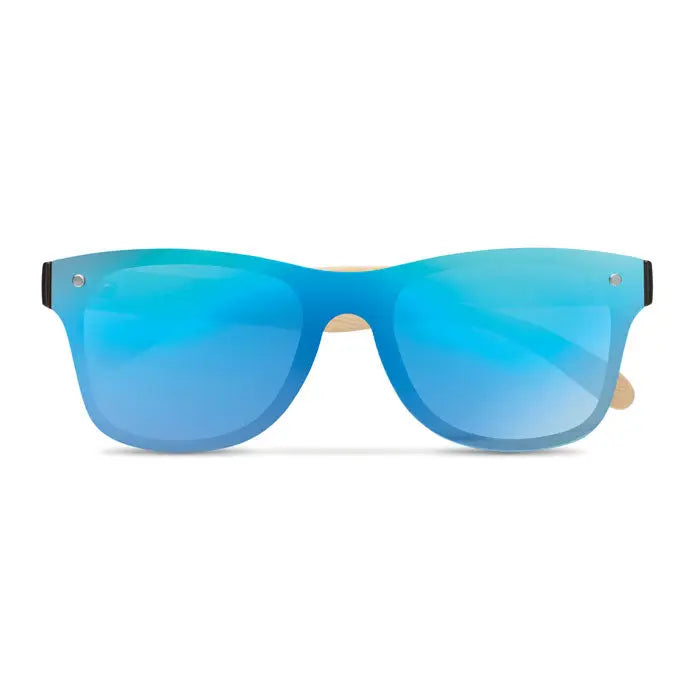 Ochelari de soare cu lentile cu oglinda albastru gradient si brate din lemn pentru un stil natural si modern