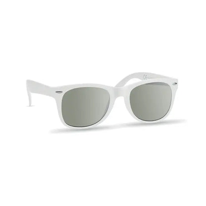 Ochelari de soare cu protectie uv, rama alba din plastic si lentile gri reflectorizante