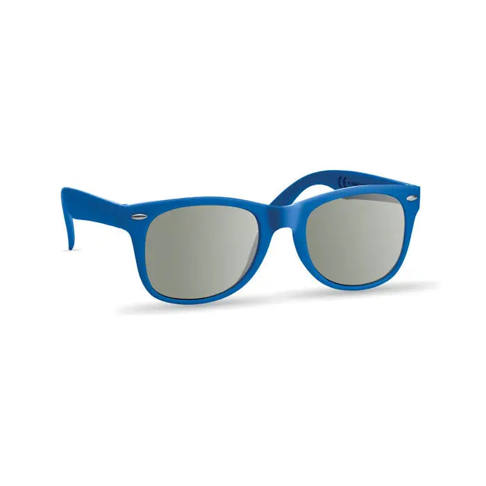 Ochelari de soare cu protectie UV cu rama de plastic albastra si lentile gri reflectorizante