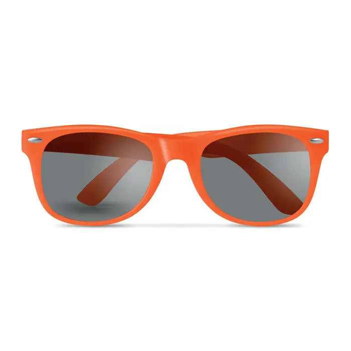 Ochelari de soare cu protectie UV cu rama portocalie din plastic si lentile oglinda gri