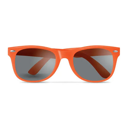Ochelari de soare cu protectie UV cu rama portocalie din plastic si lentile oglinda gri