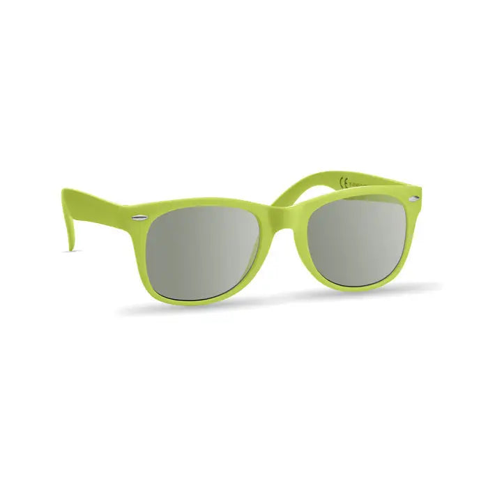 Ochelari de soare cu protectie UV cu rama din plastic verde lime si lentile argintii reflectorizante