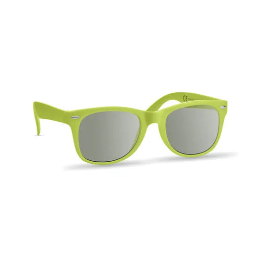 Ochelari de soare cu protectie UV cu rama din plastic verde lime si lentile argintii reflectorizante