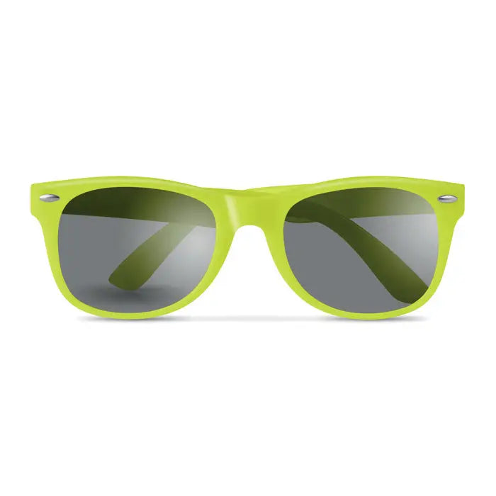 Ochelari de soare cu protectie UV in rama de plastic verde lime si lentile oglinzite gri inchis