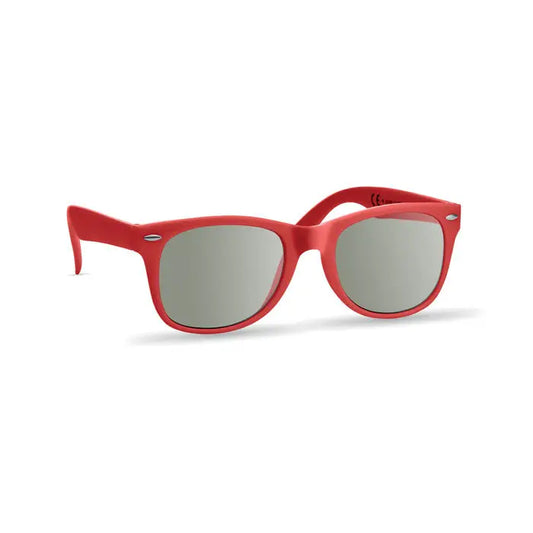Ochelari de soare cu protectie UV cu rama rosie din plastic si lentile oglinda gri