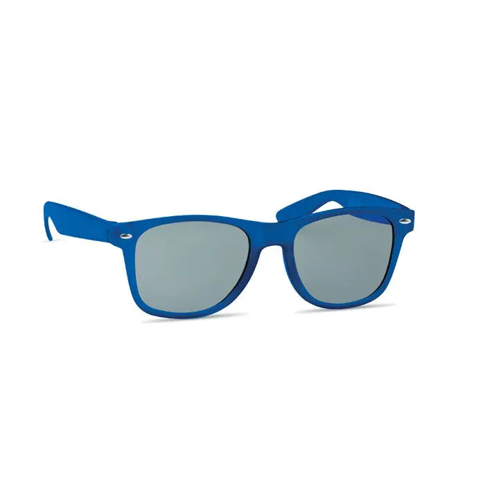 Ochelari de soare cu rama albastra din plastic RPET si lentile oglinzite gri perfecti pentru protectie UV