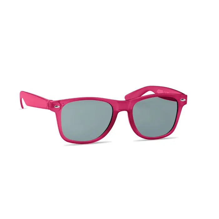Ochelari de soare cu rame roz din plastic RPET si lentile oglinda gri pentru protectie UV