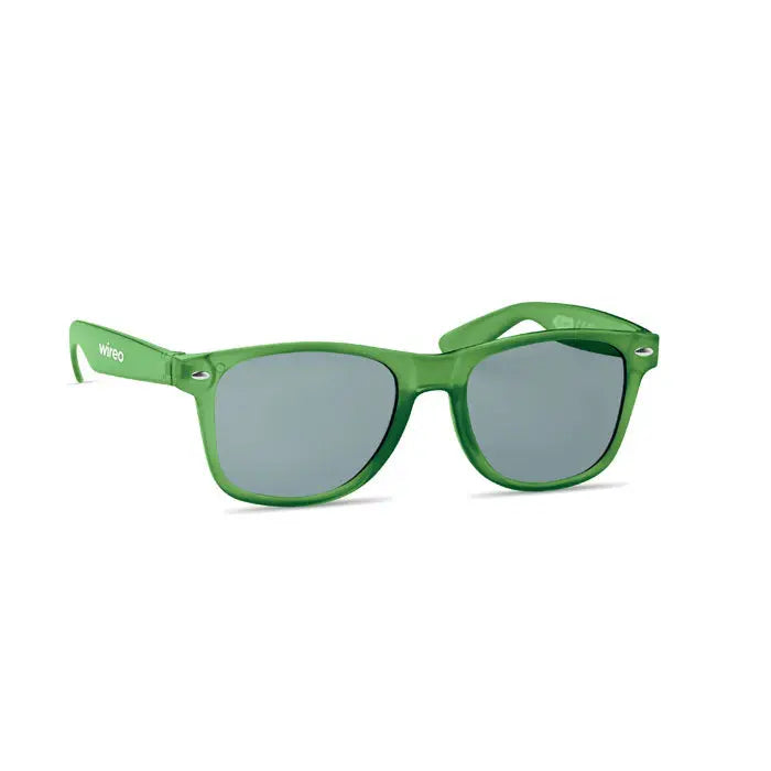 Ochelari de soare din rpet cu rama verde, lentile oglindite gri si brandul wirec pe tija