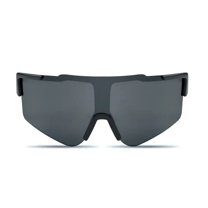 Ochelari de soare sport negri cu design modern si lentile oglinda gri inchis pentru activitati sportive