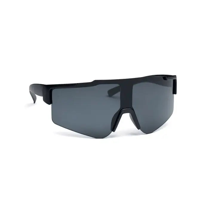 Ochelari de soare sport cu rama neagra si lentile gri inchis tip oglinda, design modern si ergonometric