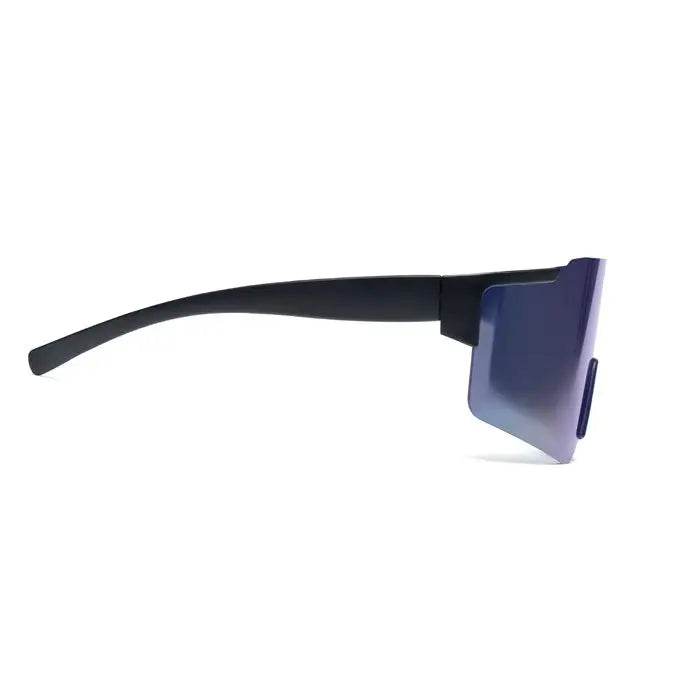 Ochelari de soare sport cu rama neagra si lentile oglinda gradient albastru mov cu design modern