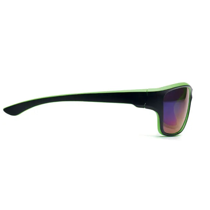 Ochelari de soare sport negri cu verde neon si lentile oglinda reflectorizanta violet uv400