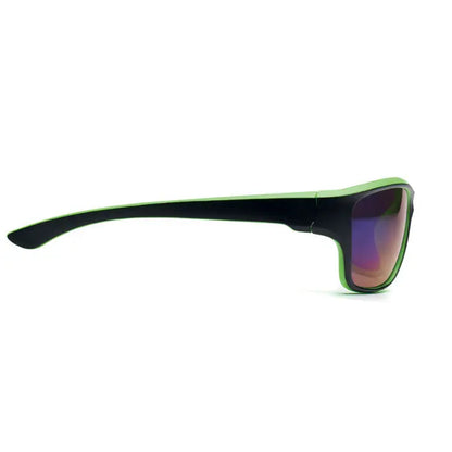 Ochelari de soare sport negri cu verde neon si lentile oglinda reflectorizanta violet uv400