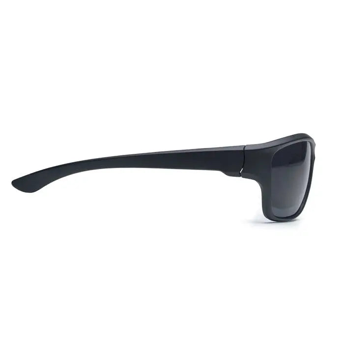 Ochelari de soare sport negri cu ramă dreptunghiulară mată și lentile oglinzi uv400 gri închis