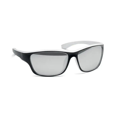 Ochelari de soare sport cu rama alb-negru si lentile reflectorizante gri cu protectie uv400