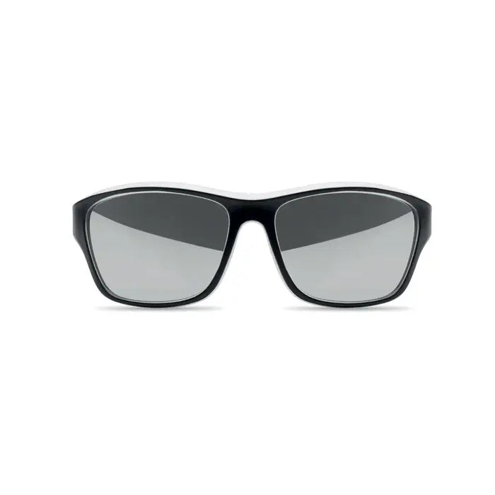 Ochelari de soare sport cu oglinda uv400 cu rame negre si lentile oglinda gri pentru protectie uv