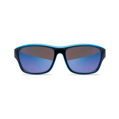 Ochelari de soare sport cu rama albastra si neagra si lentile oglinda uv400 albastru gradient