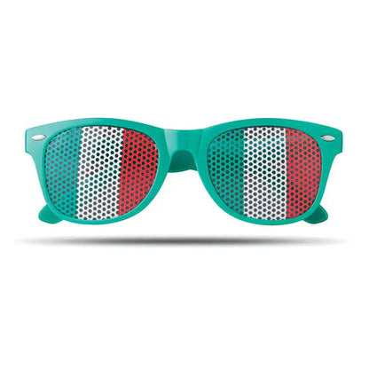 Ochelari de soare tara cu rame teal si lentile perforate in culorile steagului italian verde alb rosu