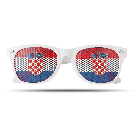 Ochelari de soare albi cu lentile perforate decorate cu steagul Croației pentru protecție solară