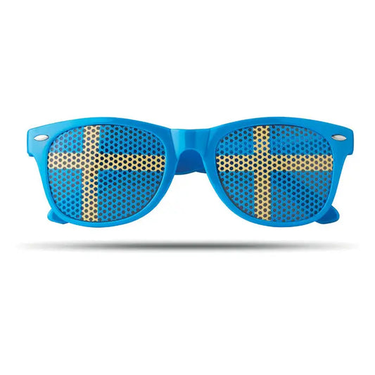 Ochelari de soare bright blue din plastic cu lentile perforate cu design steagul Suediei