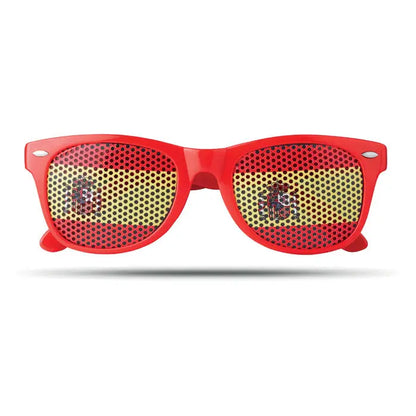 Ochelari de soare rosii din plastic cu lentile perforate cu designul steagului spaniei