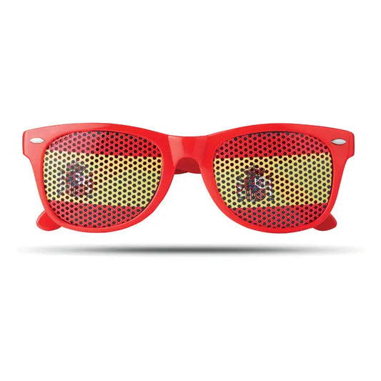 Ochelari de soare rosii din plastic cu lentile perforate cu designul steagului spaniei