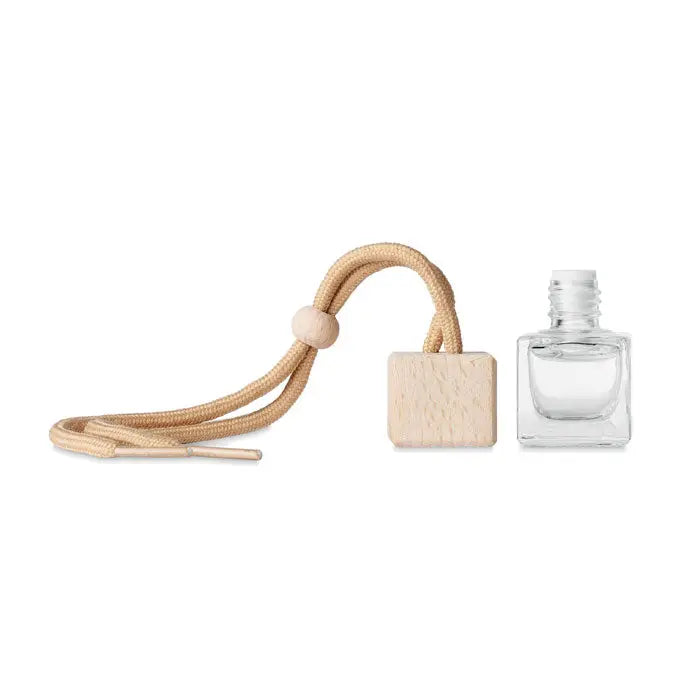 Odorizant cu aroma auto noua 5ml cu suport din lemn natural bej si sticla transparenta pentru masina