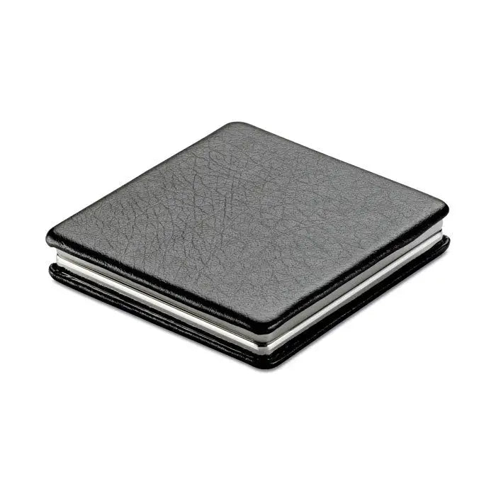 Notebook oglinda dubla magnetica din piele neagra texturata cu coperta metalica argintie