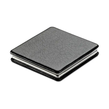 Notebook oglinda dubla magnetica din piele neagra texturata cu coperta metalica argintie