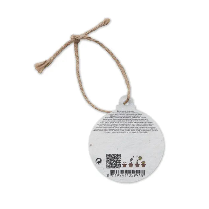 Orn de Craciun din hartie cu seminte alb oval cu sfoara naturala decorativ pentru agatat