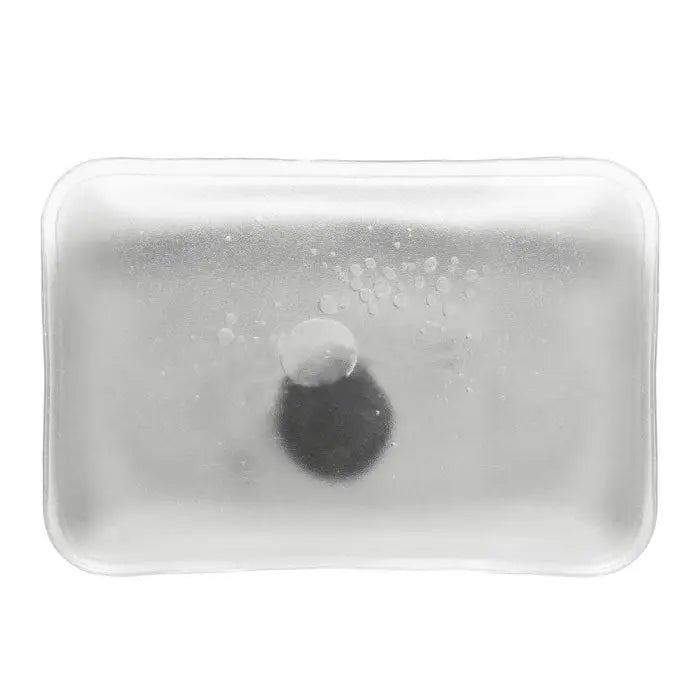 Pad cald si rece transparent rectangular gel pack cu obiect circular intunecat si bule mici in interior