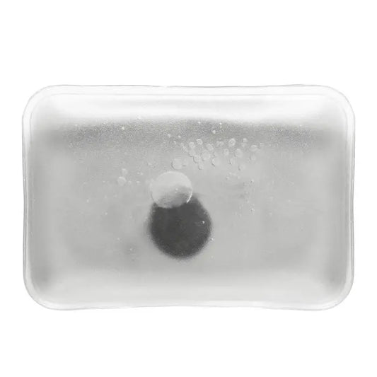 Pad cald si rece transparent rectangular gel pack cu obiect circular intunecat si bule mici in interior