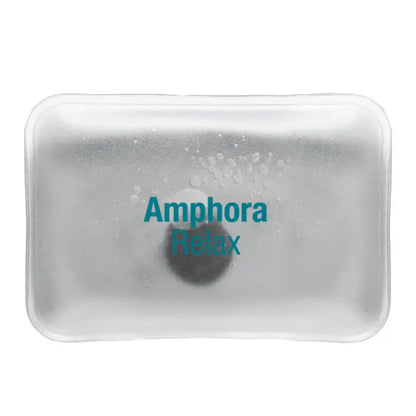 Pad cald si rece transparent cu gel rectangular si element circular inchis cu scris teal amphora relax