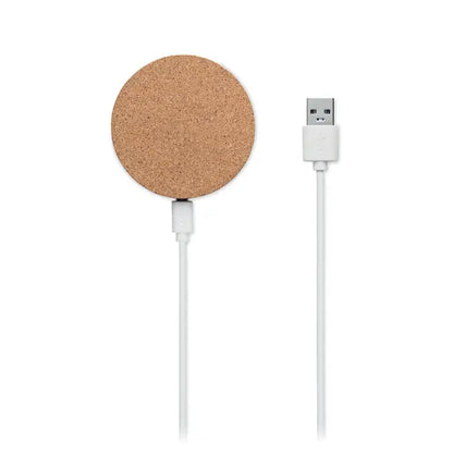 Pad de incarcare wireless 10w circular din pluta cu cablu usb alb pentru incarcare rapida eco-friendly