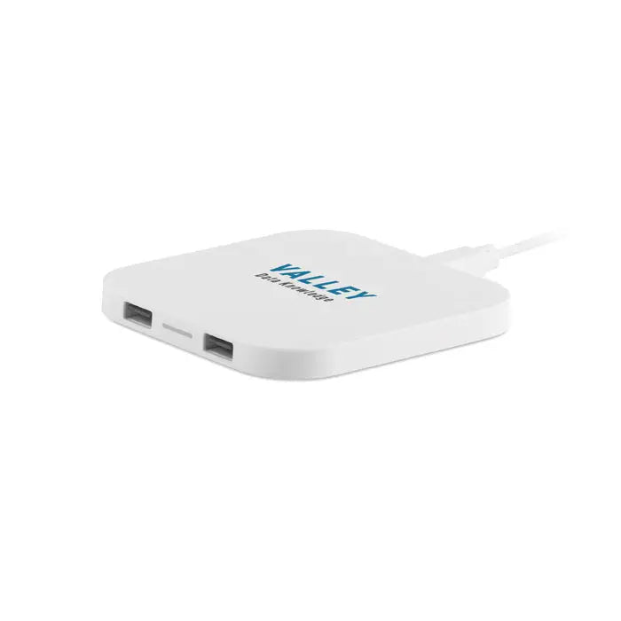 Hub de încărcare usb valley alb din plastic cu două porturi și cablu conectat pentru pad de încărcare wireless 5w