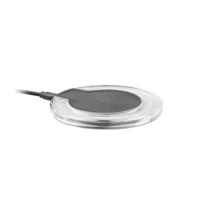 Pad rotund de incarcare wireless 5w transparent cu zona neagra centrala si cablu de alimentare atasat