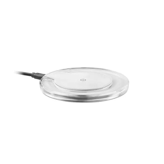 Pad rotund de incarcare wireless 5w transparent cu design elegant si logo subtil in centru