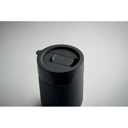 Pahar ceramic 330 ml travel mug negru cilindric cu capac mat si sigiliu flip-top integrat