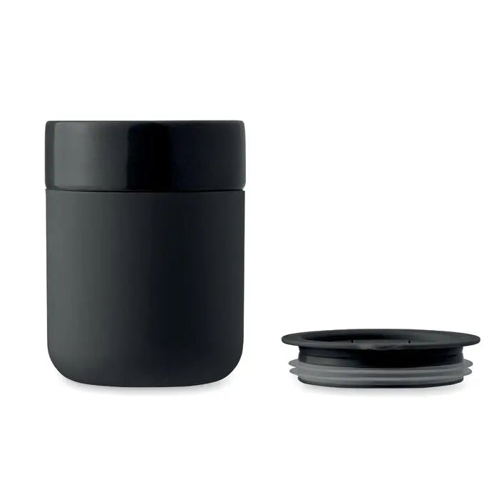 Pahar ceramic 330 ml cană de călătorie cilindrică mată neagră cu capac și garnitură din silicon