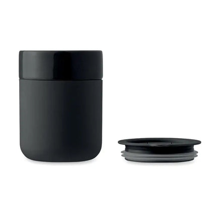 Pahar ceramic 330 ml cană de călătorie cilindrică mată neagră cu capac și garnitură din silicon