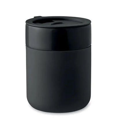 Pahar ceramic 330 ml cană de călătorie cilindrică neagră mată cu capac și mâner integrat