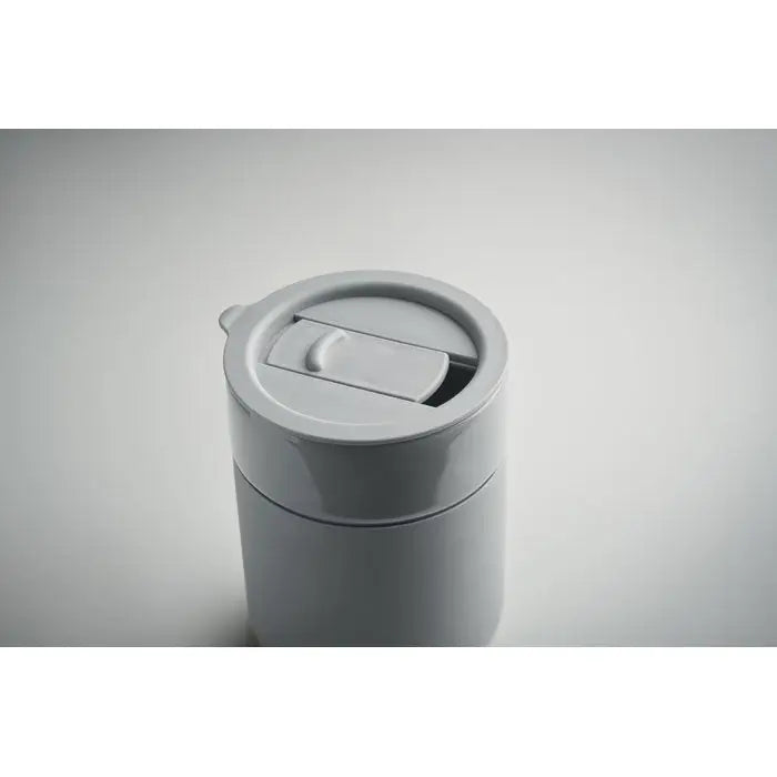 Pahar ceramic 330 ml căldare de voiaj gri cilindrică din ceramică cu design minimalist și capac cu mâner integrat
